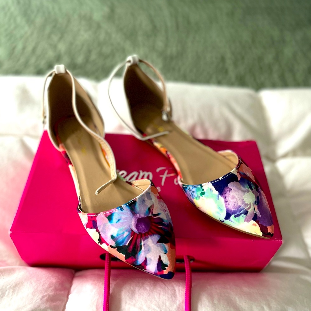 Free with Any Purchase-Dream Paris Floral Ankle Strap Flats